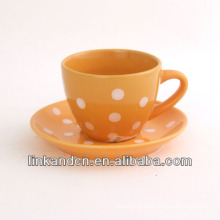 KC-03011dots coffee cup with saucer,simple orange coffee mug